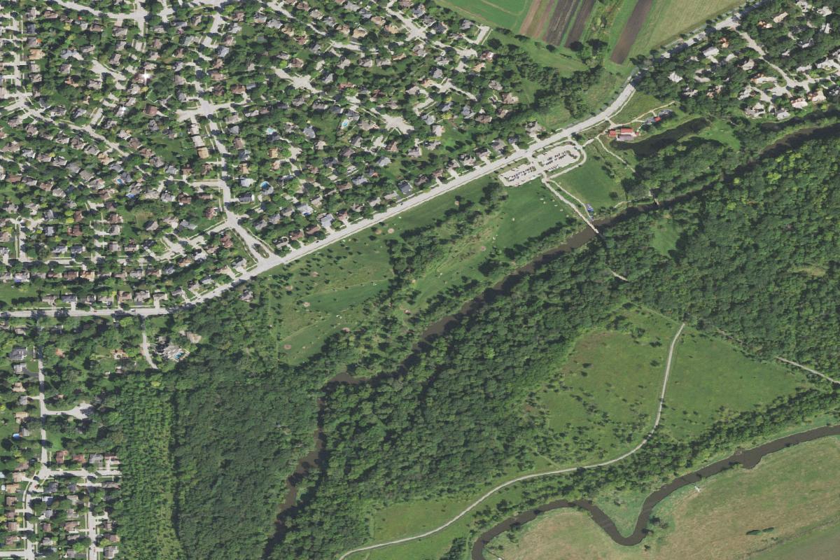 Aerial view of Knoch Knolls Disc Golf Course