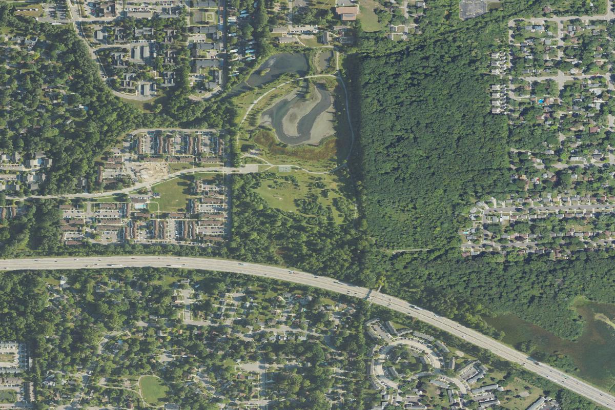 Aerial view of Mary Beth Doyle Park Disc Golf Course