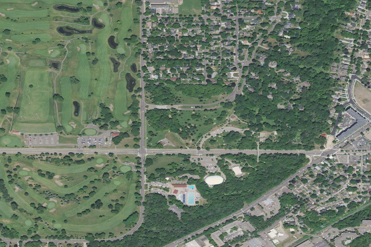 Aerial view of Highland Park Disc Golf Course