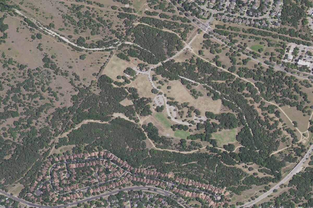 Aerial view of Circle C Metropolitan Park Disc Golf Course