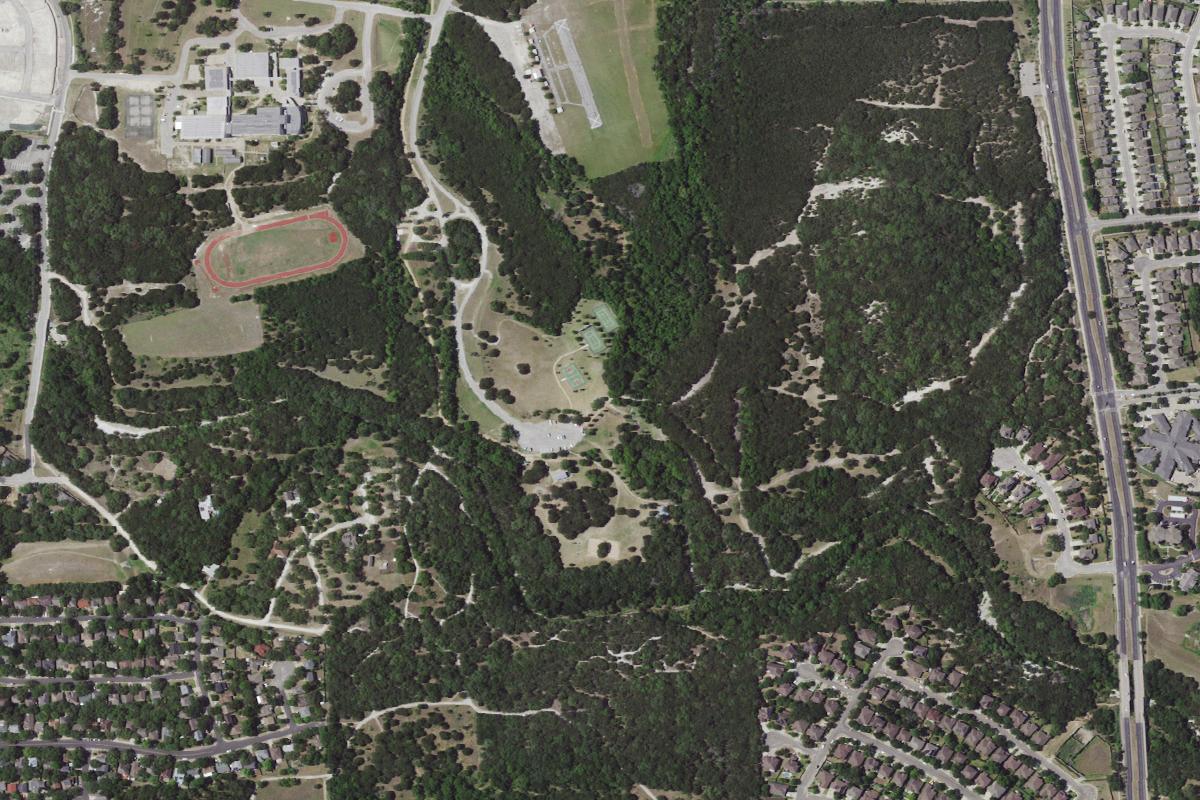 Aerial view of Mary Moore Searight Disc Golf Course