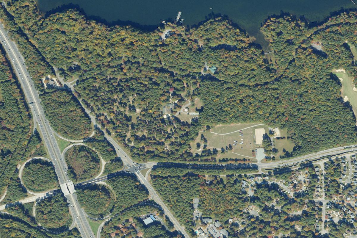 Aerial view of Newport News Park Disc Golf Course