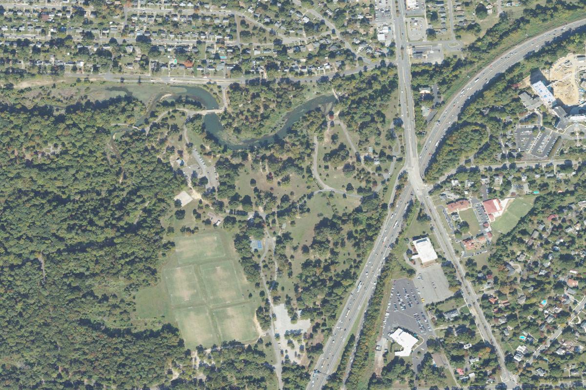 Aerial view of Bryan Park Disc Golf Course