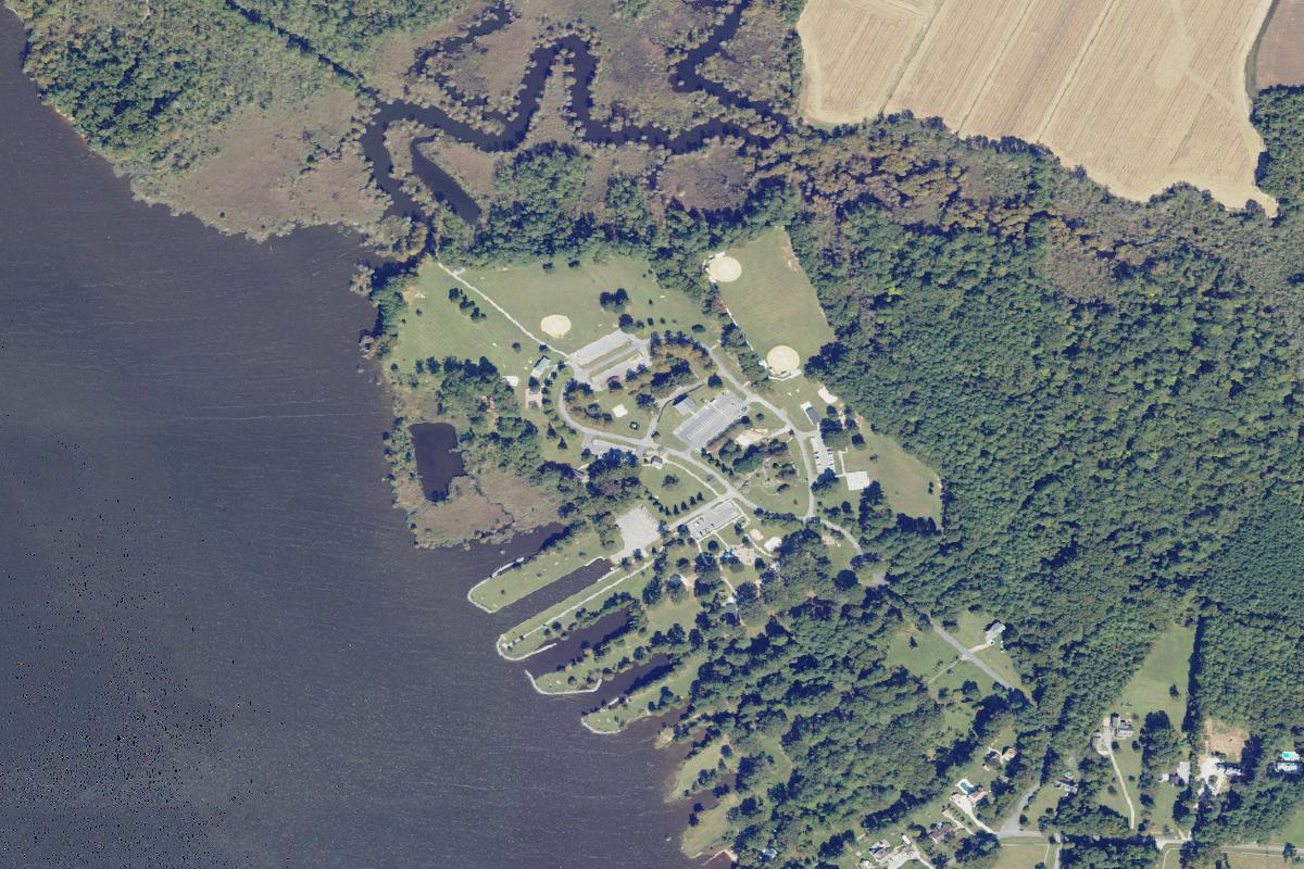 Aerial view of Munden Point Park Disc Golf Course