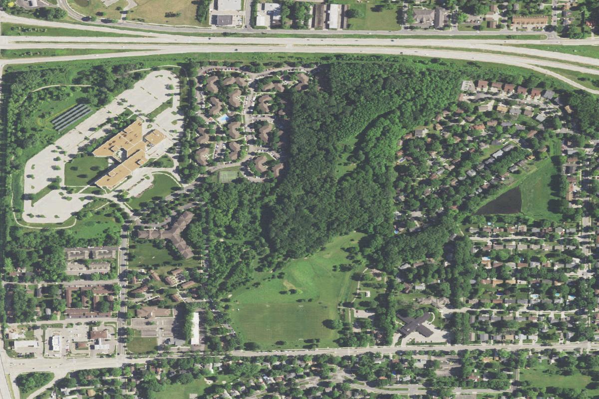 Aerial view of Hiestand Park Disc Golf Course